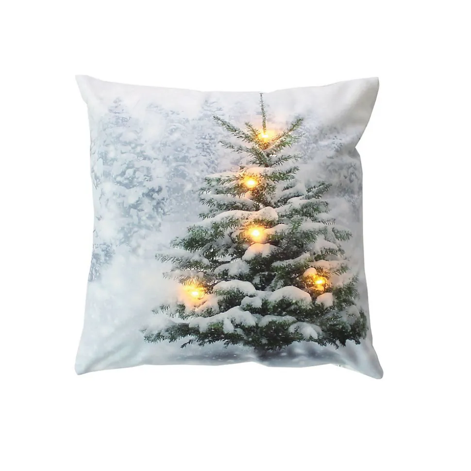 Coussin carré lumineux en velours imprimé sapin