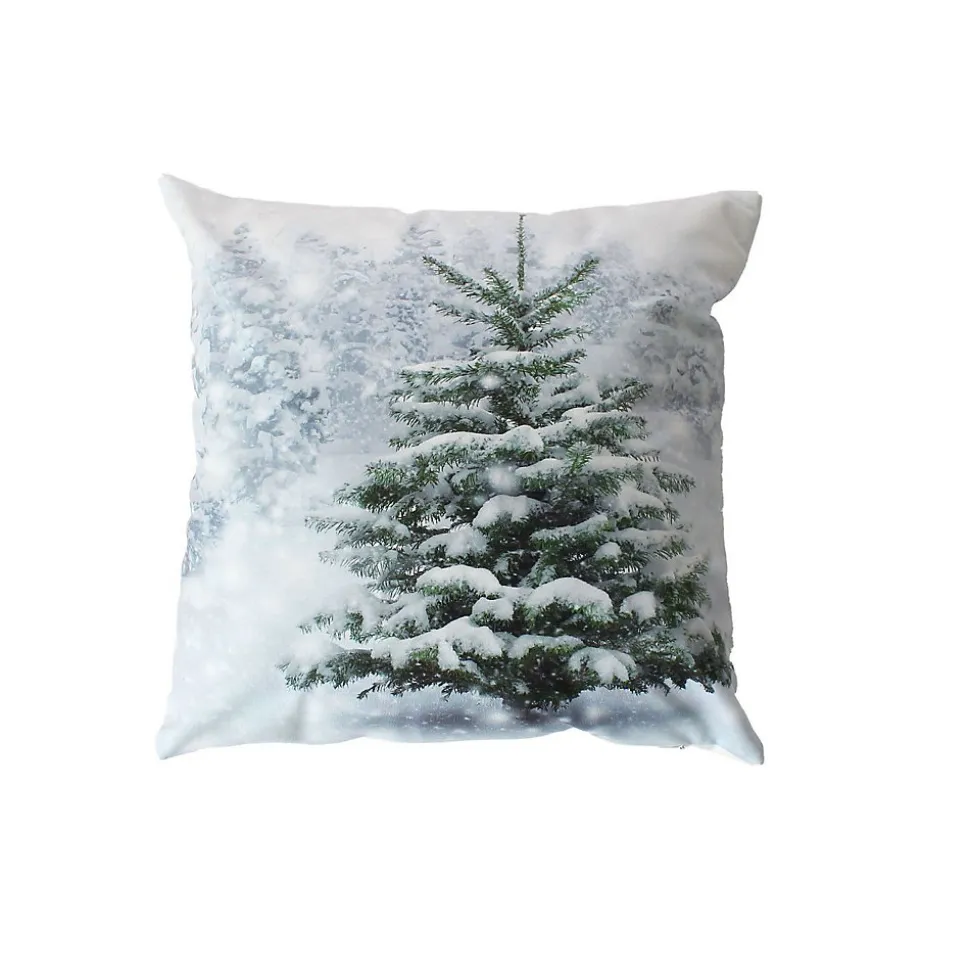 Coussin carré lumineux en velours imprimé sapin