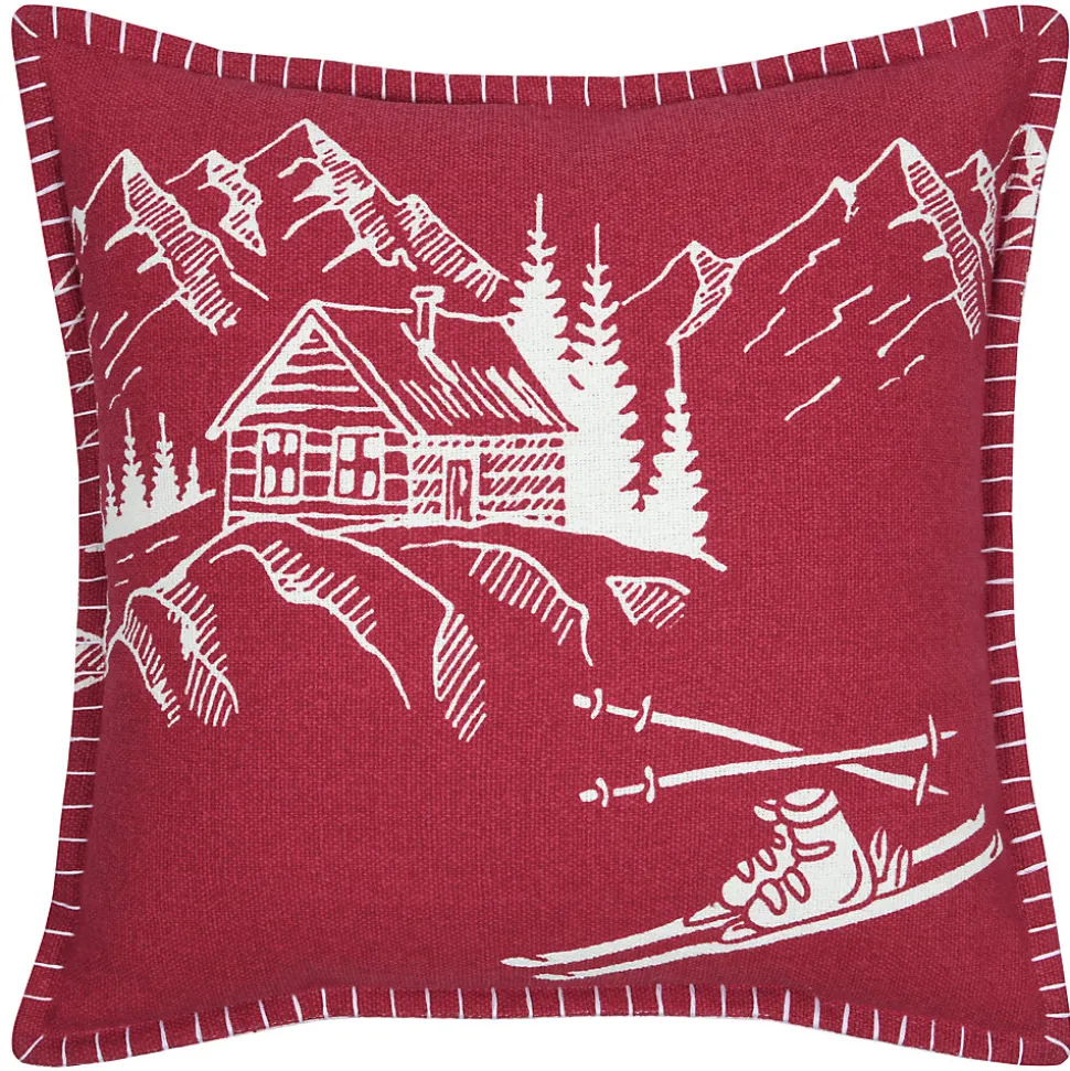 Coussin chalet montagne en coton (45x45 cm - Rouge)