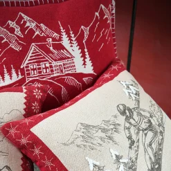 Coussin chalet montagne en coton (45x45 cm - Rouge)