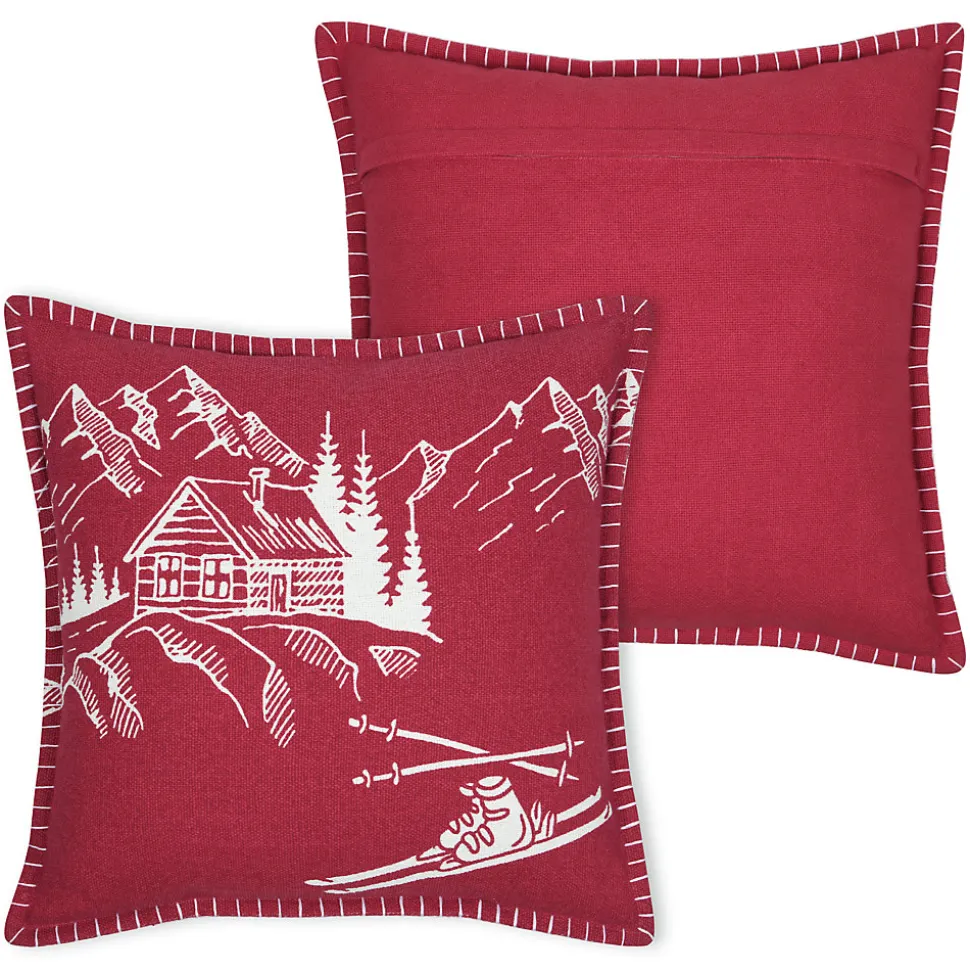 Coussin chalet montagne en coton (45x45 cm - Rouge)