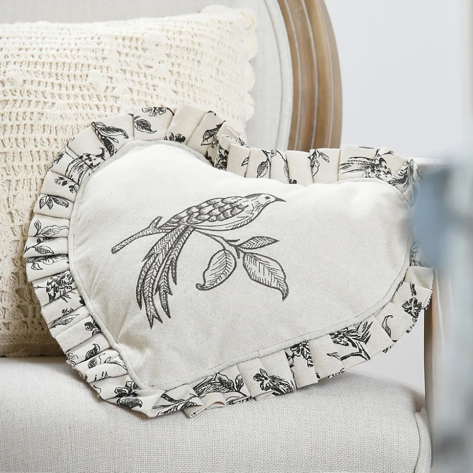 Coussin coeur style campagne chic (30x30 cm - Ecru)
