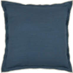 Coussin coton volant plat feston noir (45x45 cm - Bleu)