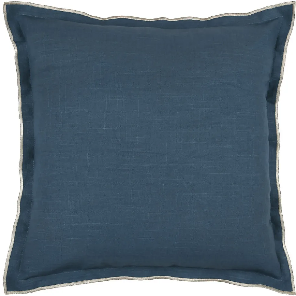 Coussin coton volant plat feston noir (45x45 cm - Bleu)