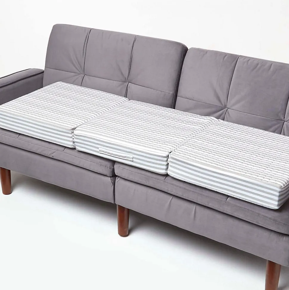 Coussin d'assise déhoussable pour canapé 3 places en coton, gris rayé - HOMESCAPES