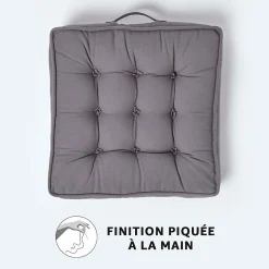 Coussin d'assise rehausseur en coton gris ardoise, 50 x 50 x 10 cm - HOMESCAPES