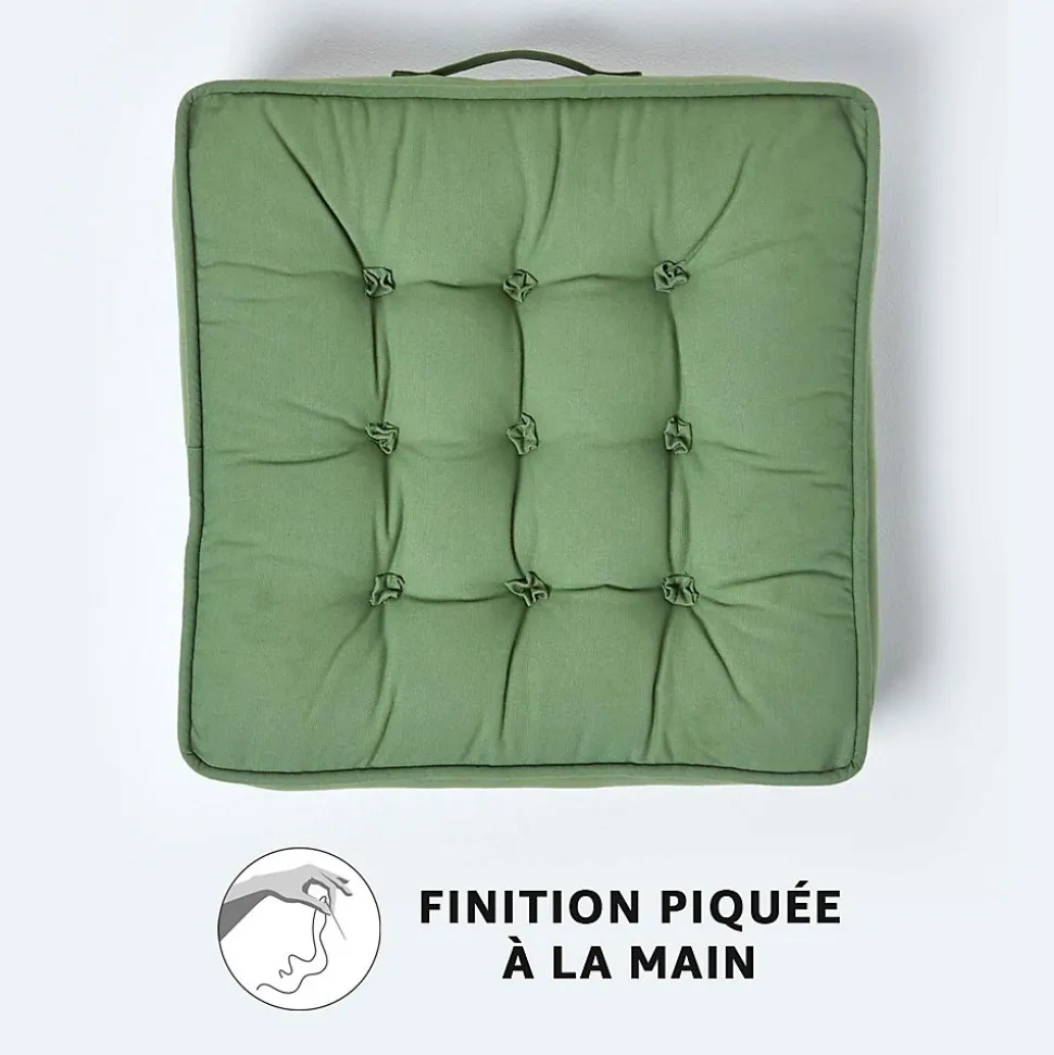 Coussin d'assise rehausseur en coton vert foncé, 50 x 50 x 10 cm - HOMESCAPES