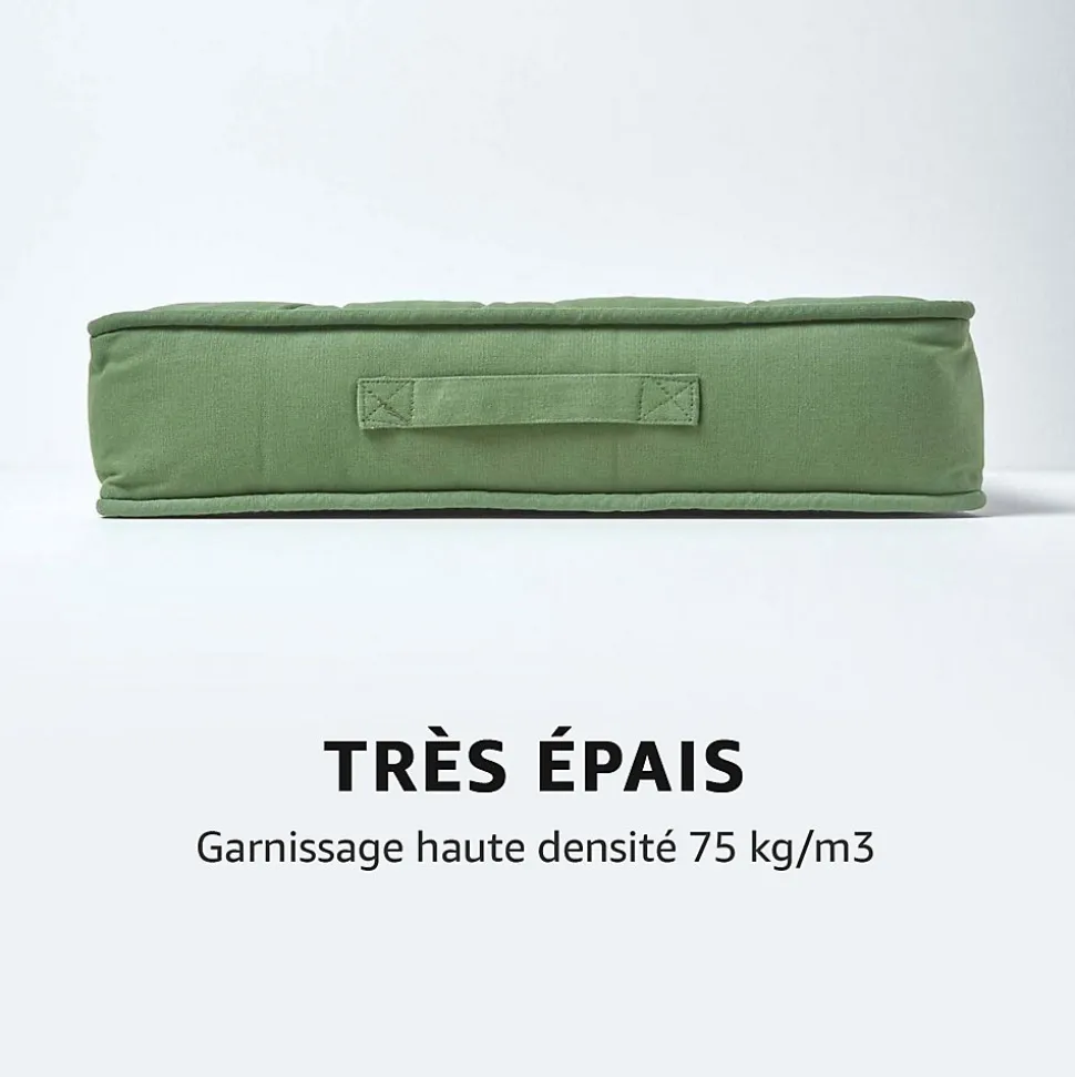 Coussin d'assise rehausseur en coton vert foncé, 50 x 50 x 10 cm - HOMESCAPES
