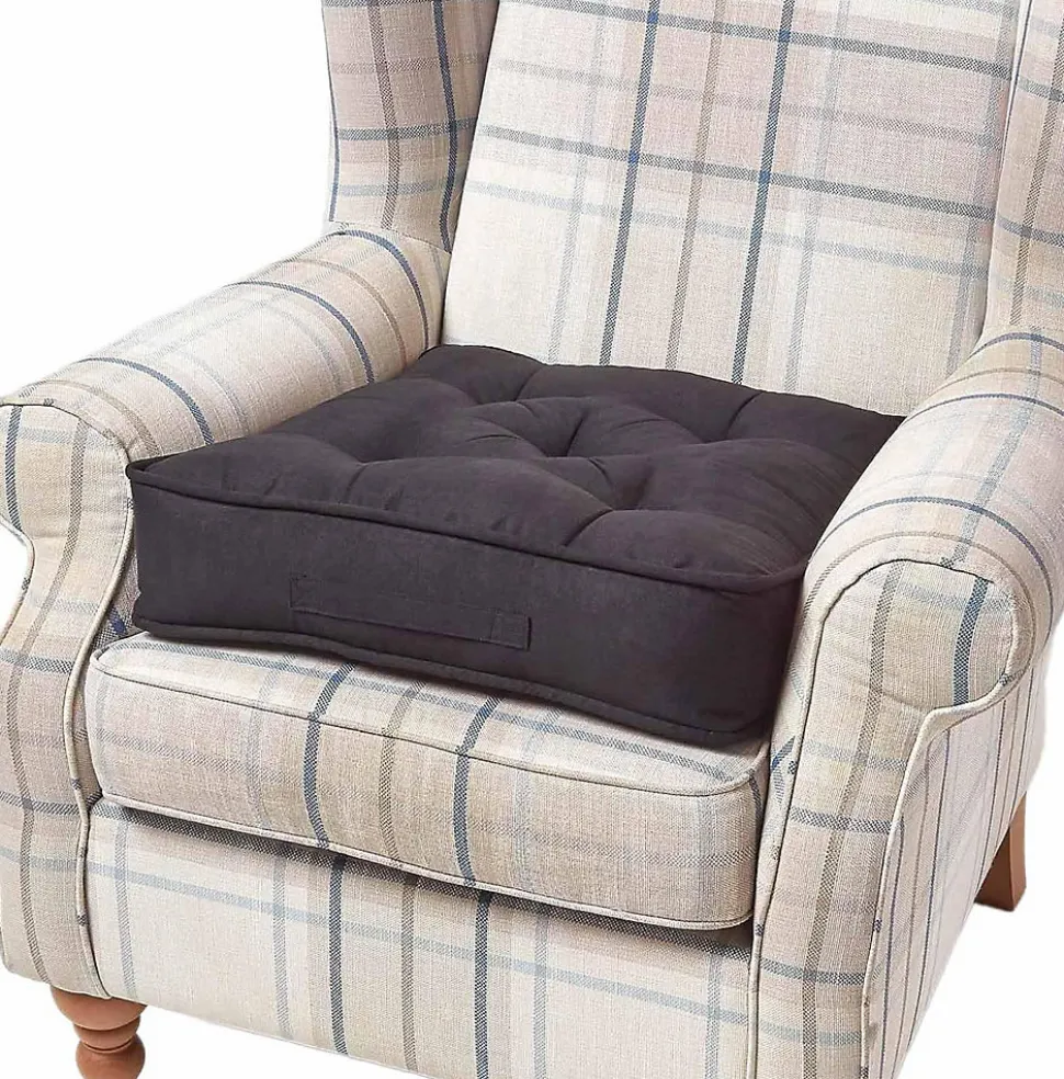 Coussin d'assise rehausseur en suédine noir, 50 x 50 x 10 cm - HOMESCAPES