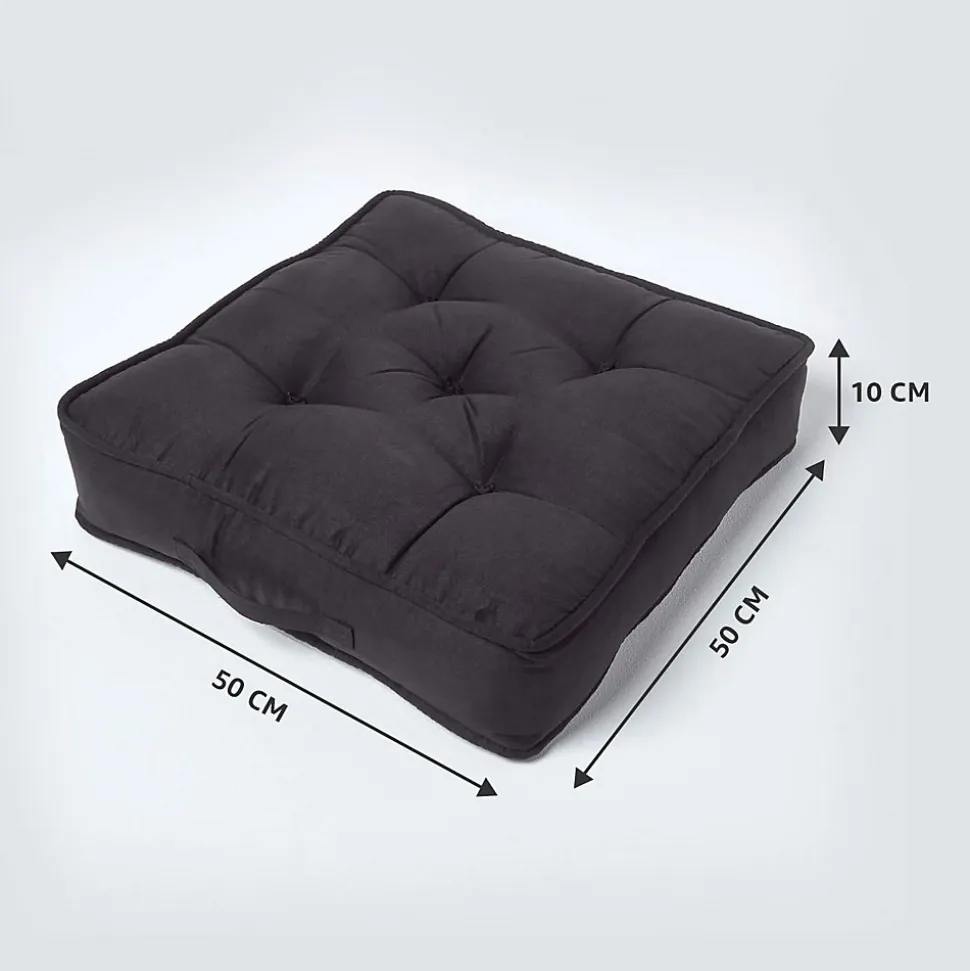 Coussin d'assise rehausseur en suédine noir, 50 x 50 x 10 cm - HOMESCAPES
