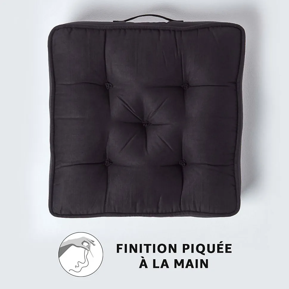 Coussin d'assise rehausseur en suédine noir, 50 x 50 x 10 cm - HOMESCAPES