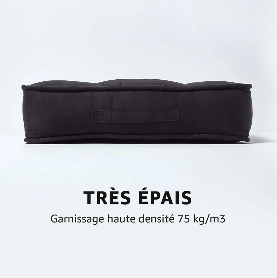 Coussin d'assise rehausseur en suédine noir, 50 x 50 x 10 cm - HOMESCAPES