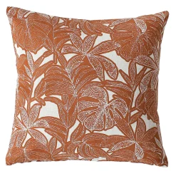 Coussin décoratif déhoussable motif feuillage tropical (40x40 cm - Cuivre)
