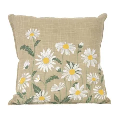 Coussin décoratif en coton motif marguerite (45x45 cm - Taupe)