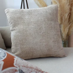 Coussin décoratif en velours chenillé (40x40 cm - Naturel)