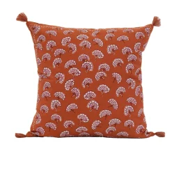 Coussin décoratif imprimé motif floral (45x45 cm - Brique)