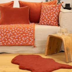 Coussin décoratif imprimé motif floral (45x45 cm - Brique)