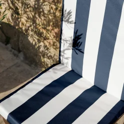 Coussin de chaise assise et dossier imperméable à rayures ARCACHON (40x90 cm - Bleu Foncé)