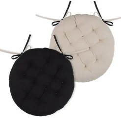 Coussin de chaise rond Noir et Lin 38 cm