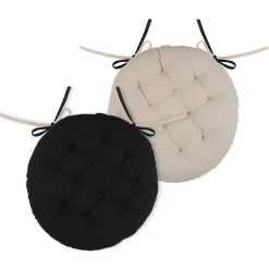 Coussin de chaise rond Noir et Lin 38 cm