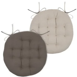 Coussin de chaise ronde réversible Taupe et Lin