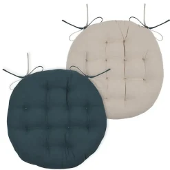 Coussin de chaise ronde réversible Cobalt et Lin