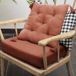 Coussin de chaise 40x40 cm Gaze de coton avec pompons Terracotta