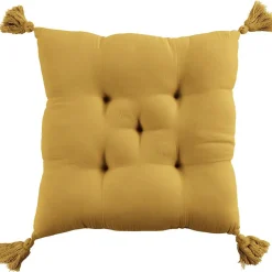 Coussin de chaise 40x40 cm Gaze de coton avec pompons Safran