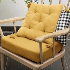 Coussin de chaise 40x40 cm Gaze de coton avec pompons Safran