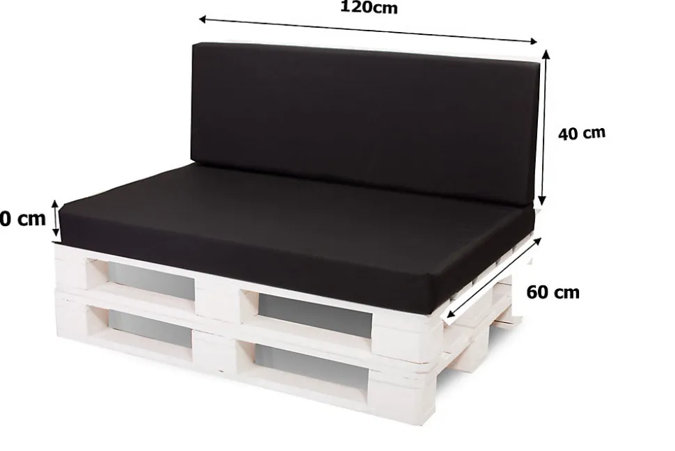 Coussin de palette 120x60x10cm assise, coussin de palette Noir, coussin de mobilier de jardin, coussin de jardin