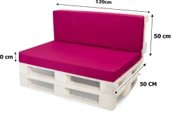 Coussin de palette 120x50x10cm assise, coussin de palette Rosa, coussin de mobilier de jardin, coussin de jardin