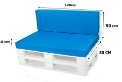 Coussin de palette 120x50x10cm assise, coussin de palette Bleu, coussin de mobilier de jardin, coussin de jardin