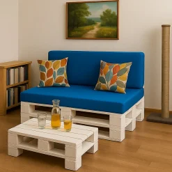 Coussin de palette 120x50x10cm assise, coussin de palette Bleu, coussin de mobilier de jardin, coussin de jardin