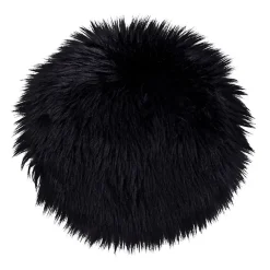 Coussin de siège rond en peau d'agneau artificielle noire 35 cm