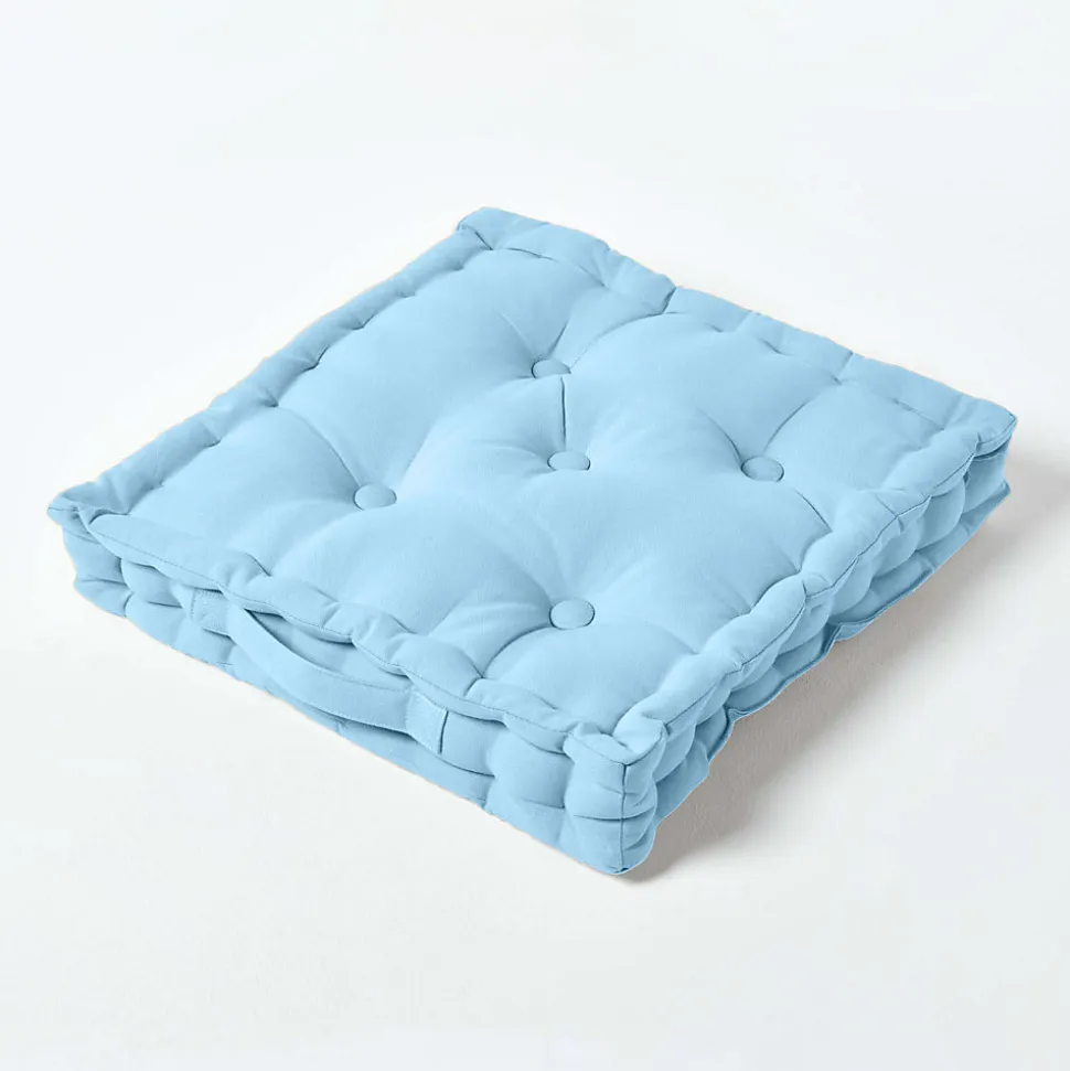 Coussin de sol - bleu ciel uni - 50 x 50 cm - HOMESCAPES