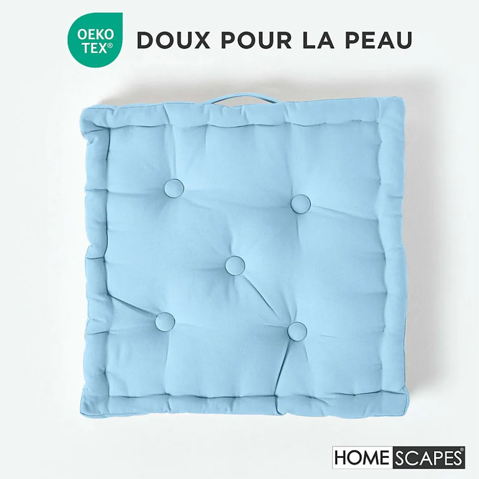 Coussin de sol - bleu ciel uni - 50 x 50 cm - HOMESCAPES
