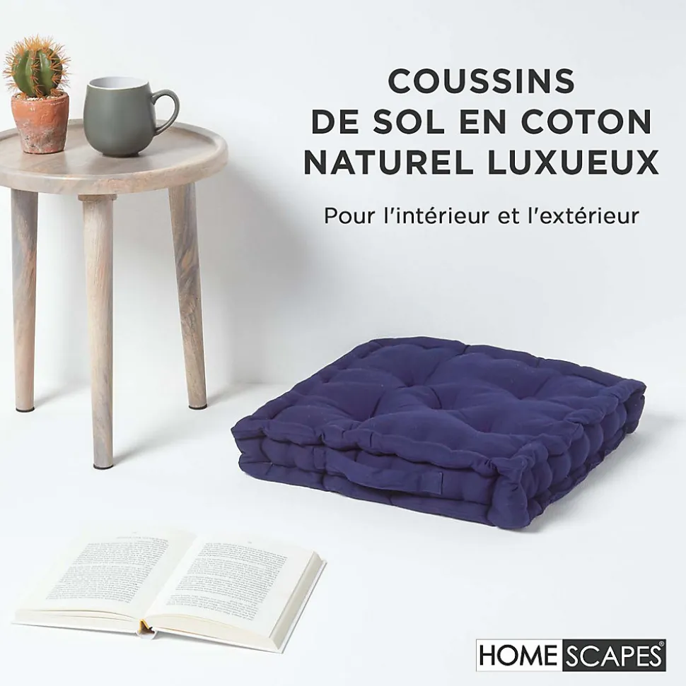 Coussin de sol - bleu marine - 40 x 40 cm - HOMESCAPES