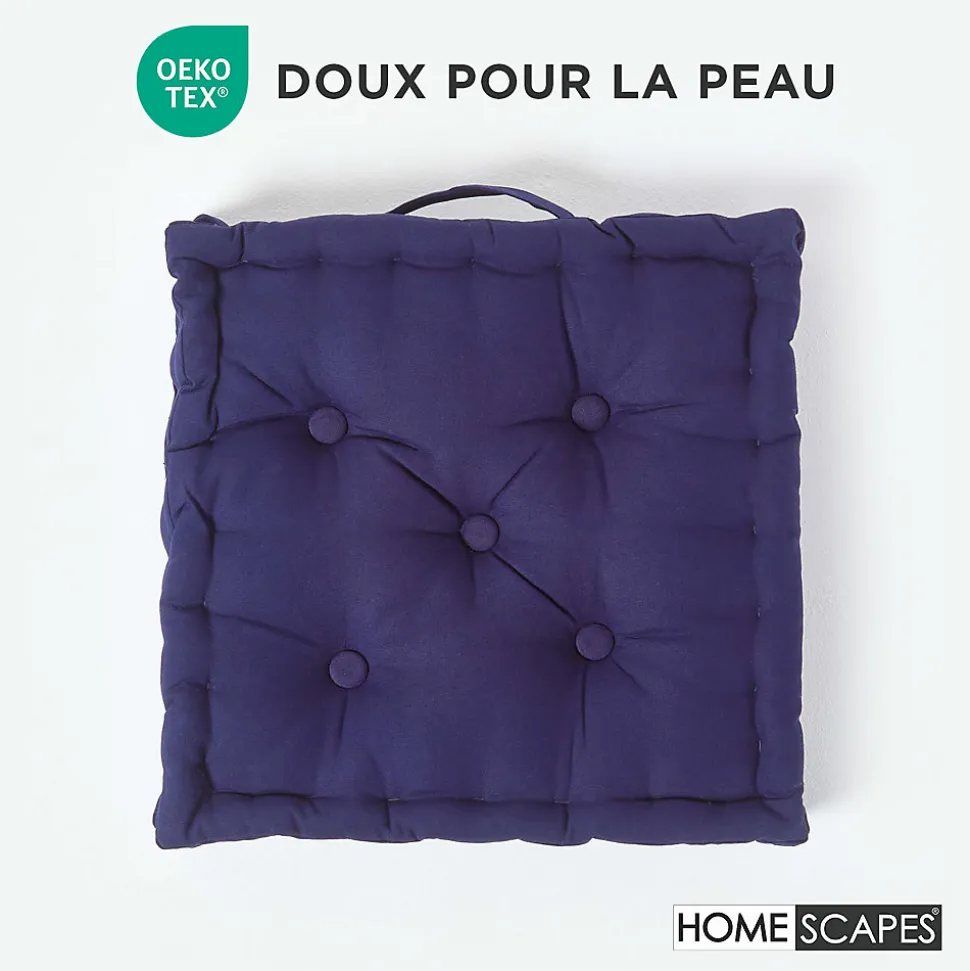 Coussin de sol - bleu marine - 40 x 40 cm - HOMESCAPES