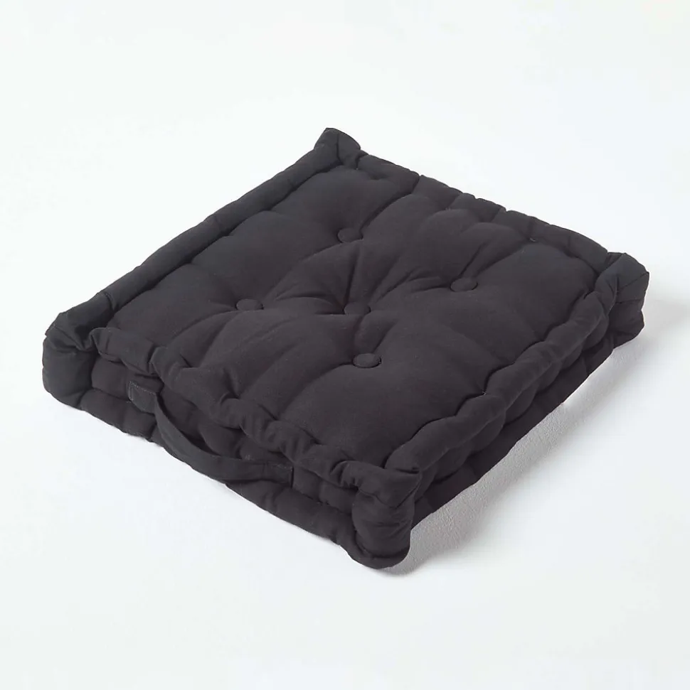 Coussin de sol - noir uni - 40 x 40 cm - HOMESCAPES