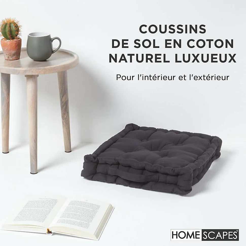 Coussin de sol - noir uni - 40 x 40 cm - HOMESCAPES