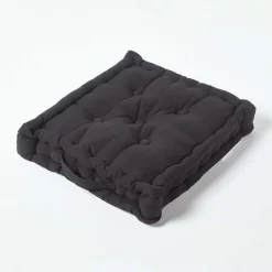 Coussin de sol - noir uni - 50 x 50 cm - HOMESCAPES