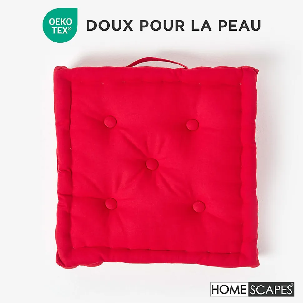 Coussin de sol - rouge uni - 40 x 40 cm - HOMESCAPES
