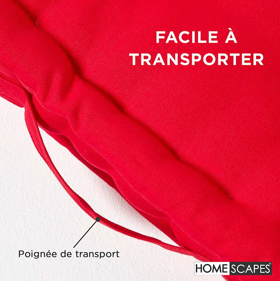 Coussin de sol - rouge uni - 40 x 40 cm - HOMESCAPES