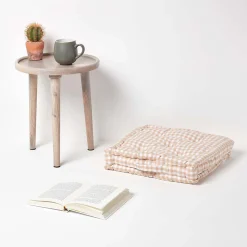 Coussin de sol beige - carreaux vichy - 50 x 50 cm - HOMESCAPES
