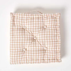 Coussin de sol beige - carreaux vichy - 50 x 50 cm - HOMESCAPES