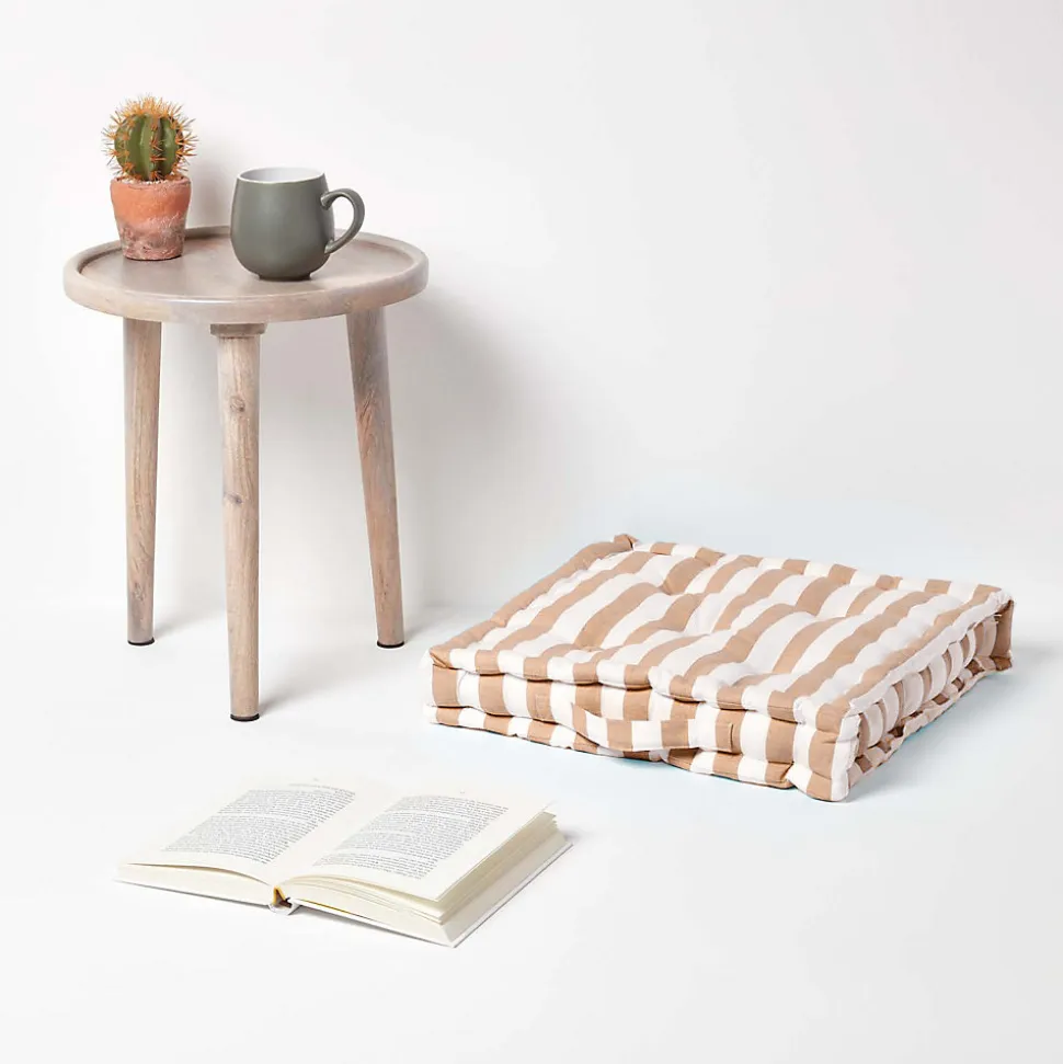 Coussin de sol beige - grandes rayures - 50 x 50 cm - HOMESCAPES