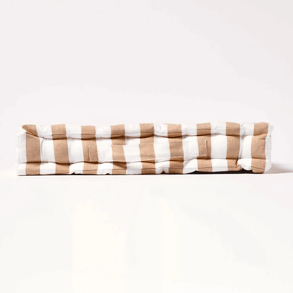 Coussin de sol beige - grandes rayures - 50 x 50 cm - HOMESCAPES