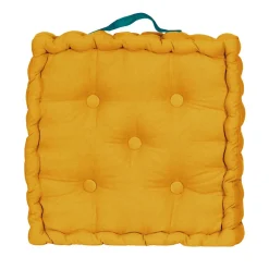 Coussin de sol bicolore capitonné épais 10 cm - Moutarde et Anse Bleu Canard pour un confort élégant
