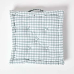 Coussin de sol bleu - carreaux vichy - 40 x 40 cm - HOMESCAPES