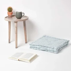 Coussin de sol bleu - carreaux vichy - 50 x 50 cm - HOMESCAPES
